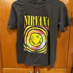 Divided Kids Nirvana Graphic Tee - Charcoal with Yellow and Multicolor Design
